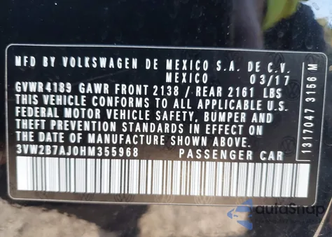 2017 Volkswagen Jetta 1.4T S from USA, damaged, VIN 3VW2B7AJ0HM355968